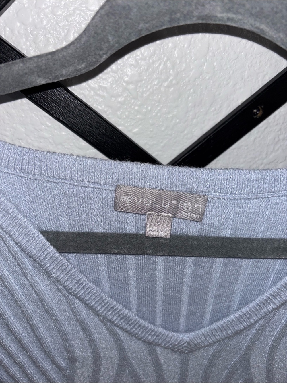 Evolution Light Blue Ribbed Knit Sweater V Neck Long Sleeve Size Large - Picture 3 of 4